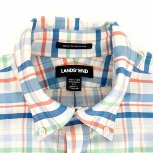 Lands End Large L No Iron Oxford Shirt Mens 16.5 33 Tailored Plaid Button Down